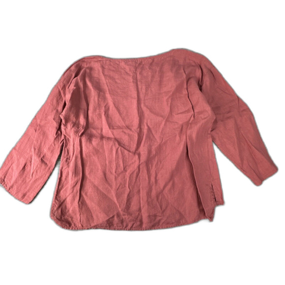 Eileen Fisher Blouse Pink Organic Linen Lagenlook Boatneck 3/4 Sleeve Top Size M - Picture 4 of 8